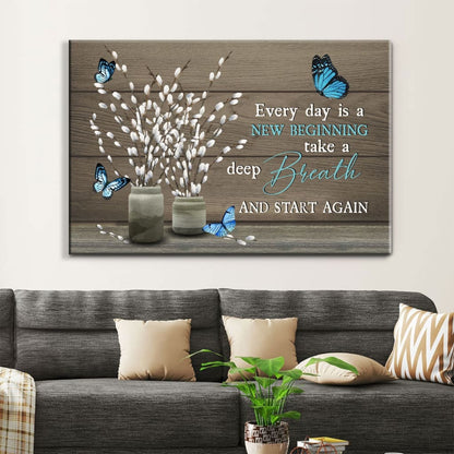 Every Day Is A New Beginning Butterfly Flower Christian Wall Art Canvas