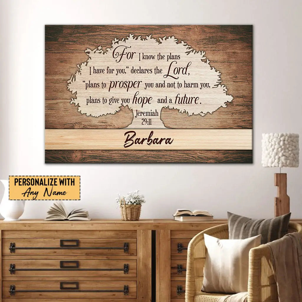 For I Know The Plans I Have For You Jeremiah 29:11 Wall Art Canvas With Personalized Name