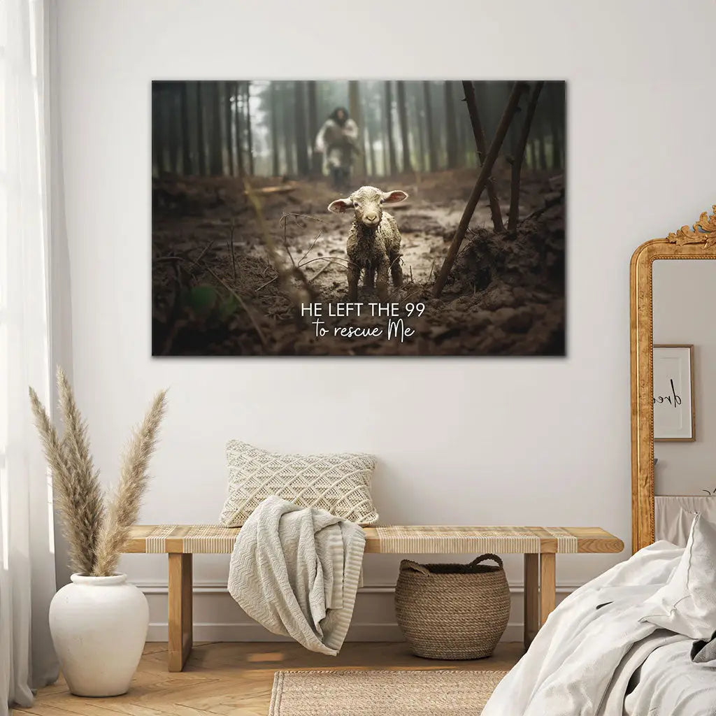 He Left the 99 to Rescue Me, Jesus and Lost Sheep, Wall Art Canvas