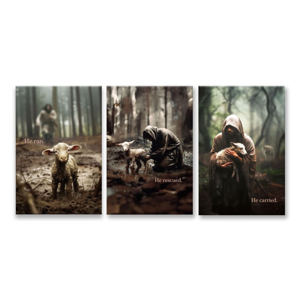 He Ran He Rescued He Carried 3 Panel Wall Art Canvas