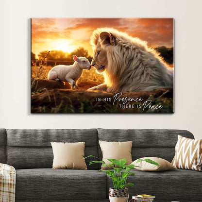 In His Presence There is Peace, Lion and Lamb, Wall Art Canvas