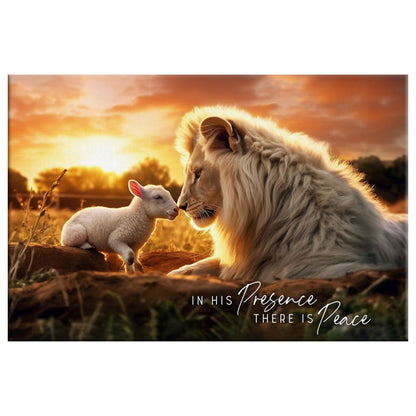 In His Presence There is Peace, Lion and Lamb, Wall Art Canvas