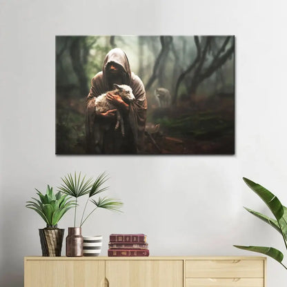 Jesus Carrying Lost Sheep Wall Art Canvas