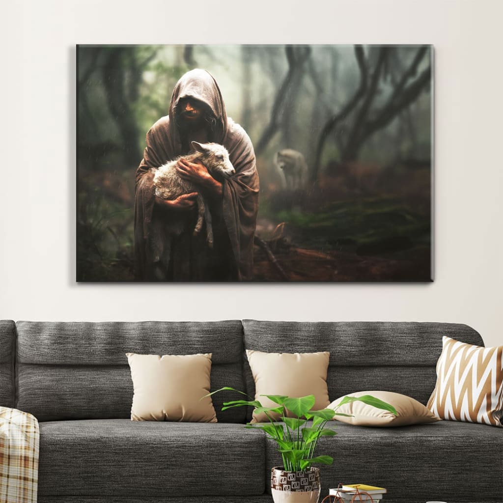 Jesus Carrying Lost Sheep Wall Art Canvas