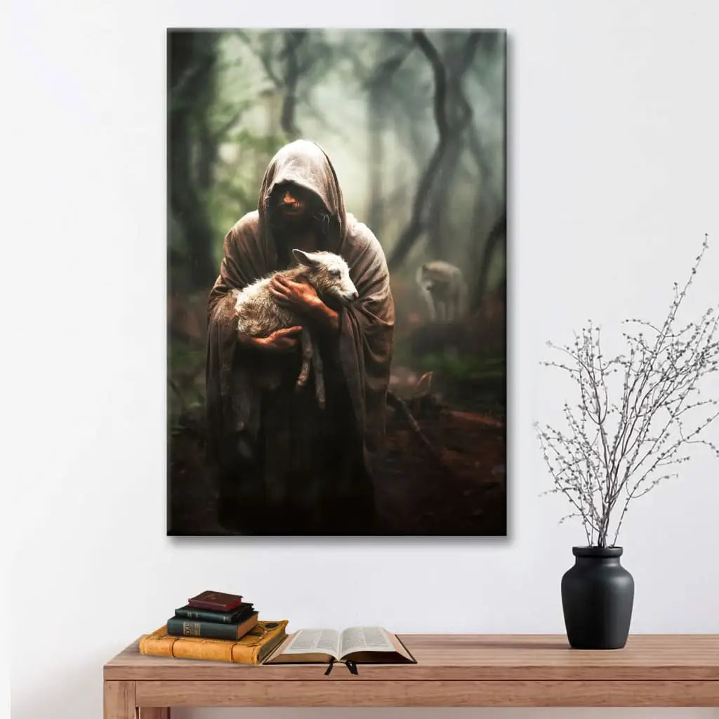 Jesus Carrying Lost Sheep Wall Art Canvas