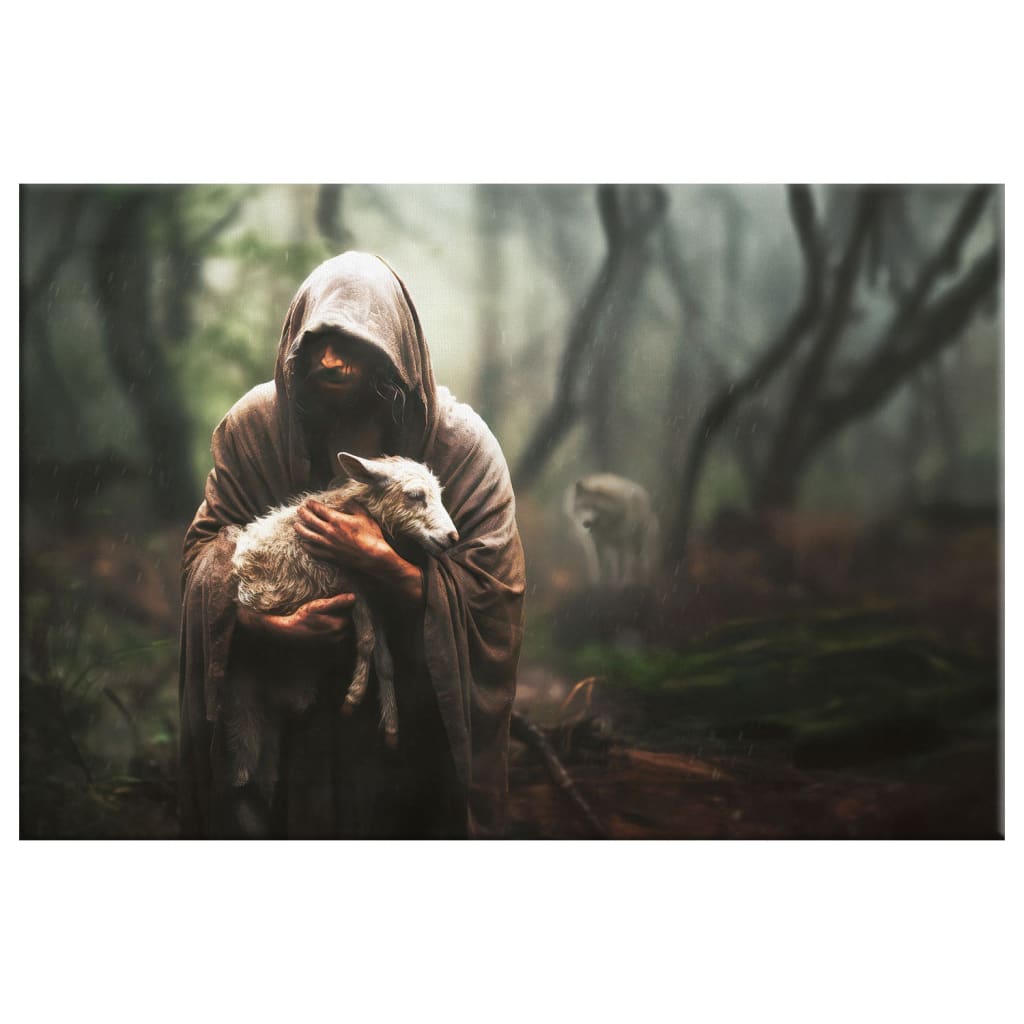 Jesus Carrying Lost Sheep Wall Art Canvas