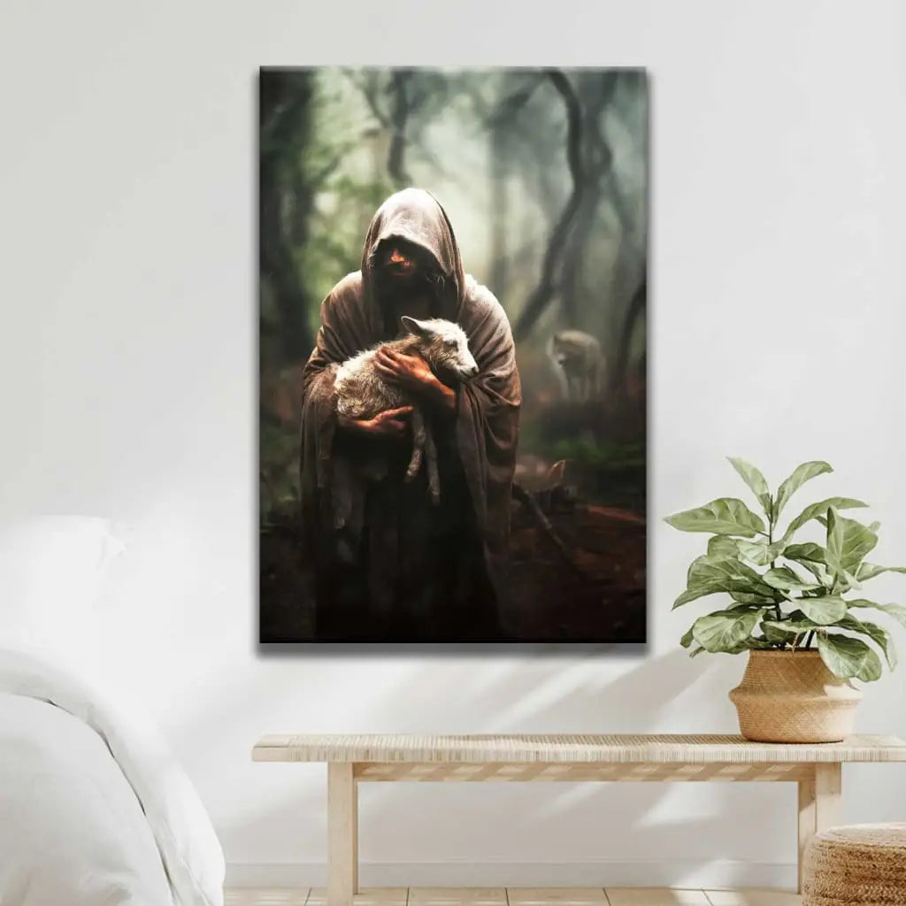 Jesus Carrying Lost Sheep Wall Art Canvas