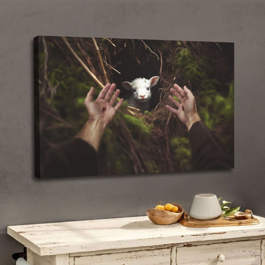 Jesus' Hand Reaching Out to Rescue a Lamb Wall Art Canvas