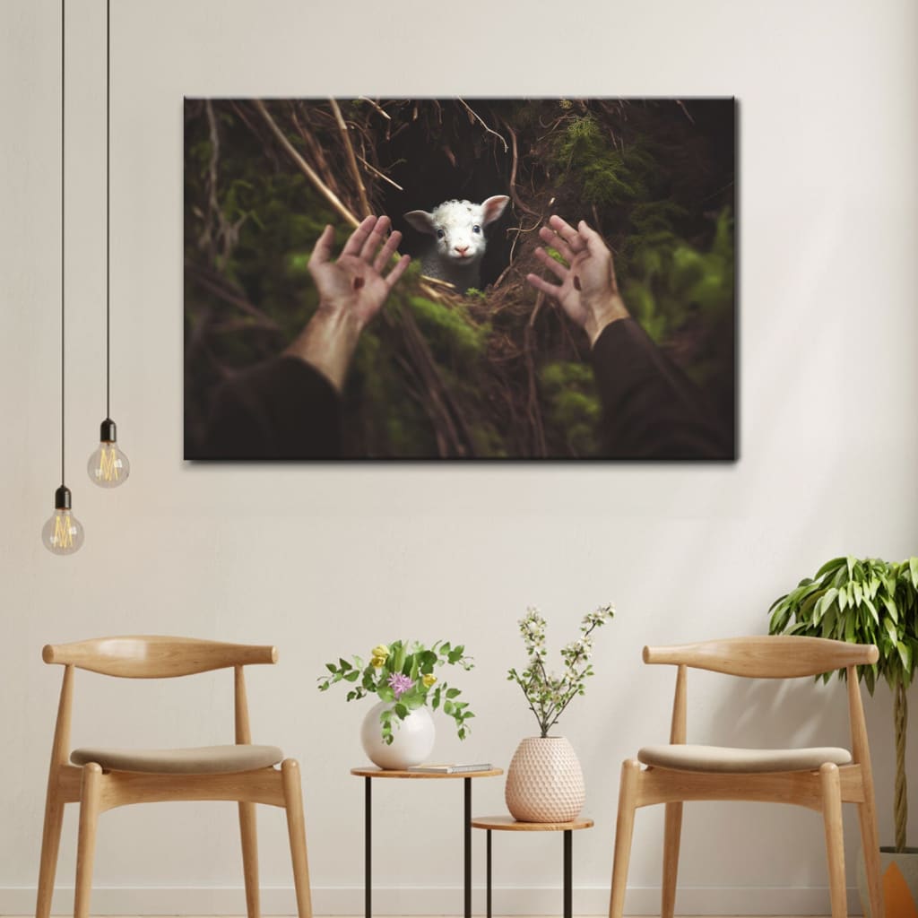 Jesus' Hand Reaching Out to Rescue a Lamb Wall Art Canvas