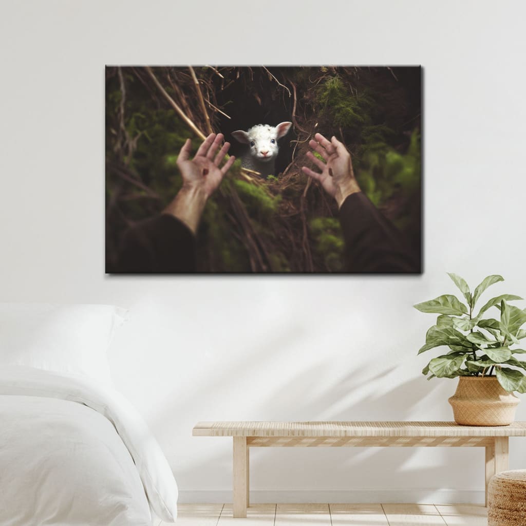 Jesus' Hand Reaching Out to Rescue a Lamb Wall Art Canvas