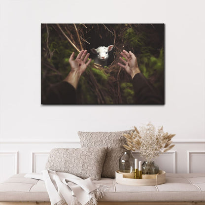 Jesus' Hand Reaching Out to Rescue a Lamb Wall Art Canvas