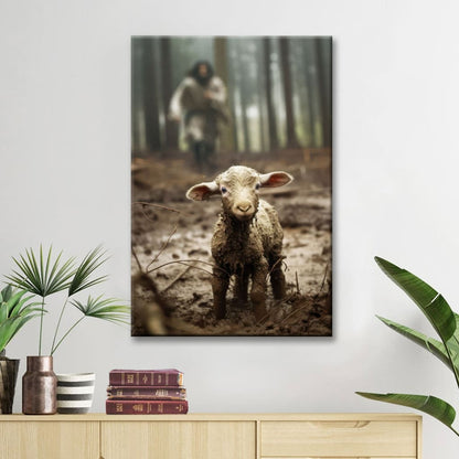 Jesus Lamb of God, Jesus Running After Lamb, Wall Art Canvas