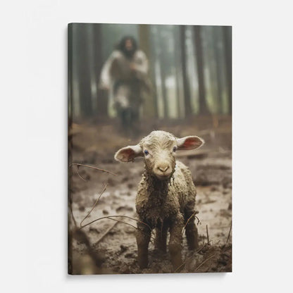 Jesus Lamb of God, Jesus Running After Lamb, Wall Art Canvas