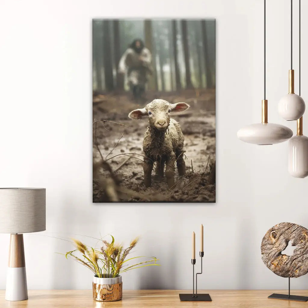 Jesus Lamb of God, Jesus Running After Lamb, Wall Art Canvas