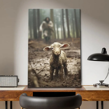 Jesus Lamb of God, Jesus Running After Lamb, Wall Art Canvas