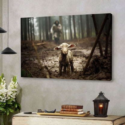 Jesus Running After a Lost Lamb, Jesus and Lamb Picture, Wall Art Canvas