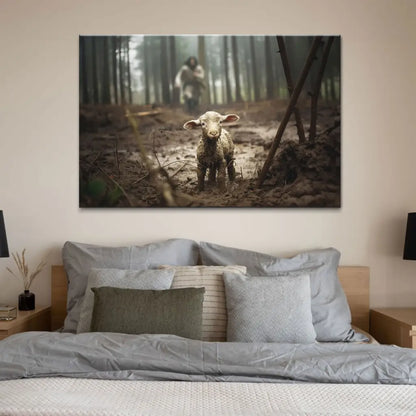 Jesus Running After a Lost Lamb, Jesus and Lamb Picture, Wall Art Canvas