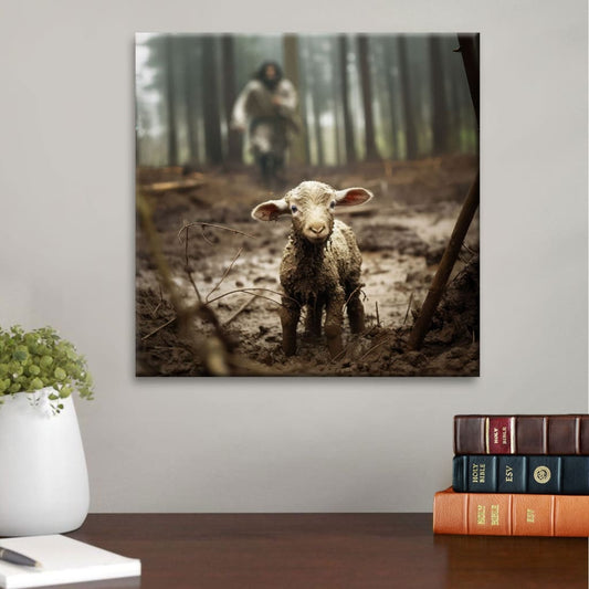 Jesus With The Sheep, Jesus Running After Lamb, Wall Art Canvas Print