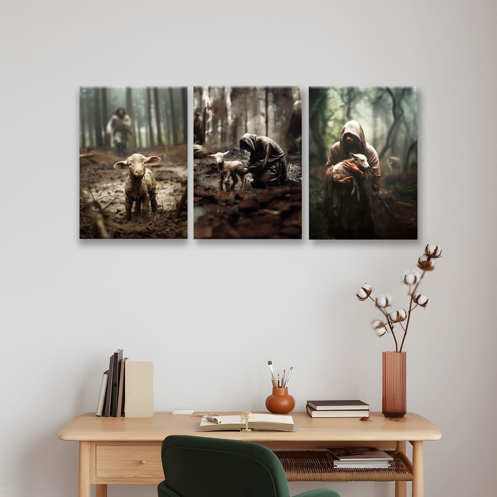 (No Text) He Ran, He Rescued, He Carried, 3 Panel Canvas Wall Art