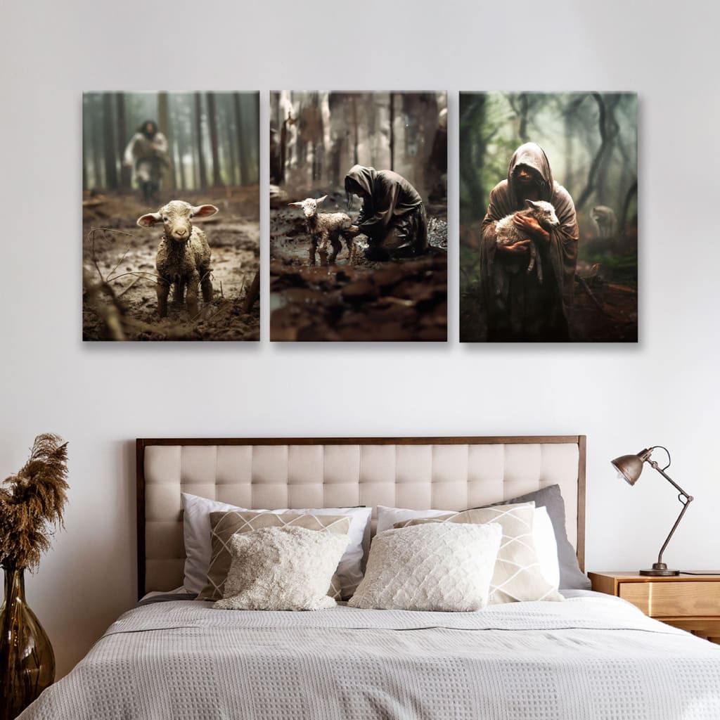 (No Text) He Ran, He Rescued, He Carried, 3 Panel Canvas Wall Art