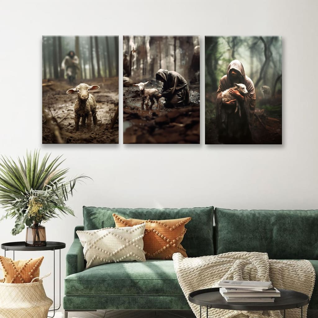 (No Text) He Ran, He Rescued, He Carried, 3 Panel Canvas Wall Art