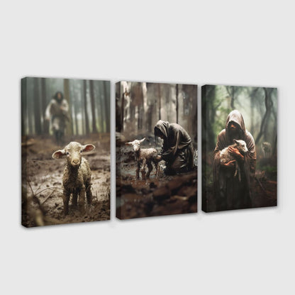 (No Text) He Ran, He Rescued, He Carried, 3 Panel Canvas Wall Art