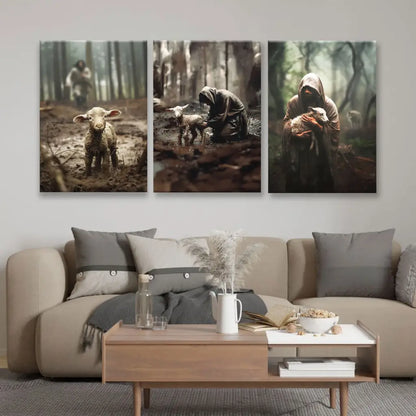 (No Text) He Ran, He Rescued, He Carried, 3 Panel Canvas Wall Art