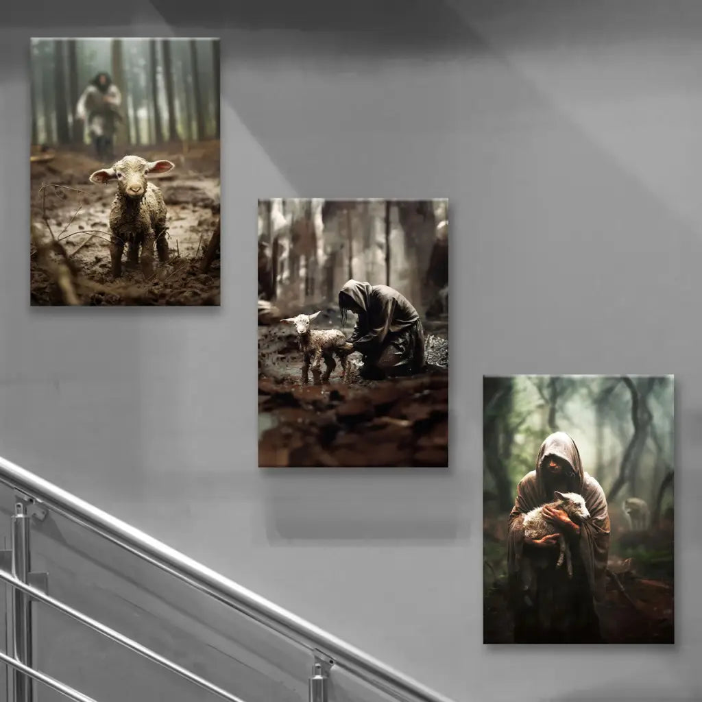 (No Text) He Ran, He Rescued, He Carried, 3 Panel Canvas Wall Art