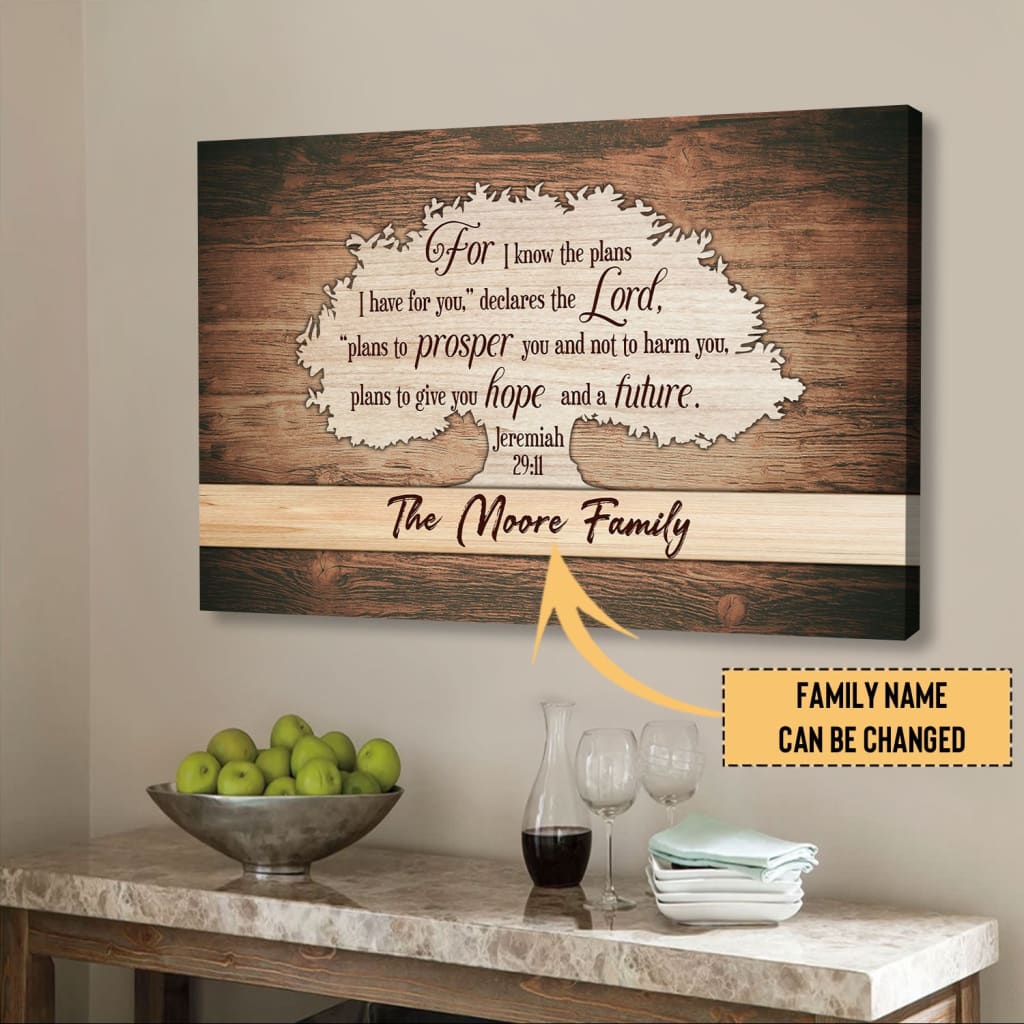 For I Know The Plans I Have For You Jeremiah 29:11 Wall Art Canvas With Personalized Name